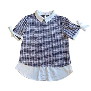 Misia Checkered Tweed Blouse with White Collar M